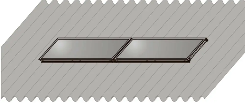 Montage-Set für Solarkollektoren auf Wellblechdach, geeignet für die Installation von zwei Kollektoren. Produkt von Wolf.